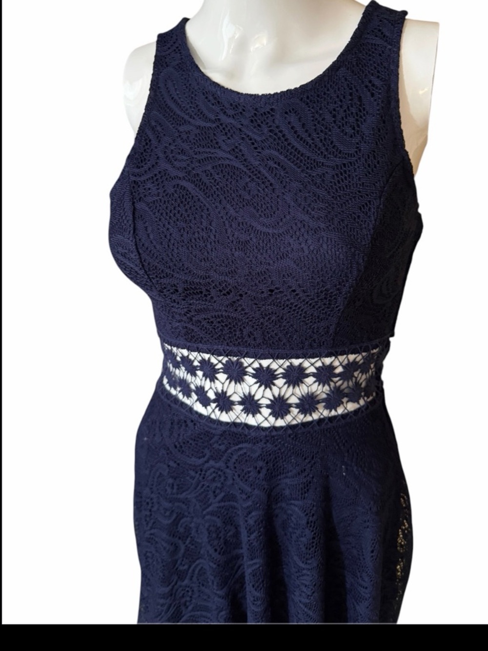 bailey blue Navy Lace Midi Dress with Floral Waist Panel